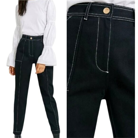 Something‎ Navy Pants Women 4 Black White Contrast Stitching Denim Ankle Jeans - Picture 1 of 10